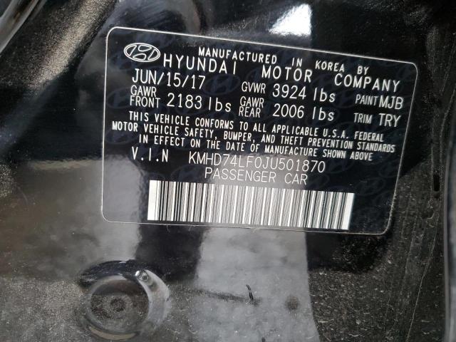 KMHD74LF0JU501870 - 2018 HYUNDAI ELANTRA SE BLACK photo 12