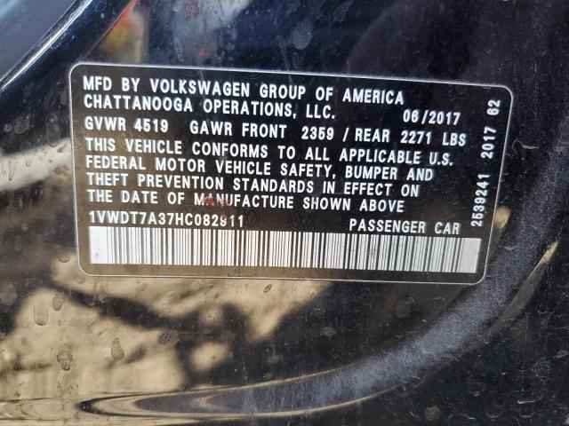 1VWDT7A37HC082911 - 2017 VOLKSWAGEN PASSAT R-LINE შავი ფოტო 12