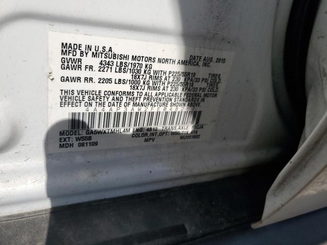 4A4AP3AW2FE048267 - 2015 MITSUBISHI OUTLANDER ES WHITE photo 13