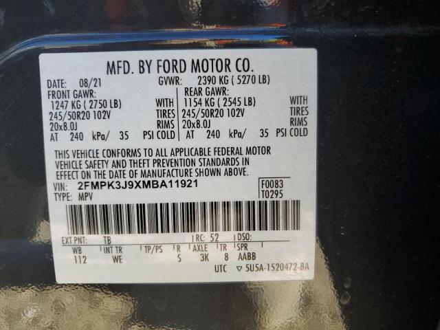 2FMPK3J9XMBA11921 - 2021 FORD EDGE SEL GRAY photo 12