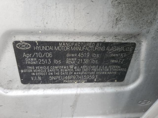 5NPEU46F97H159593 - 2007 HYUNDAI SONATA SE SILVER photo 13