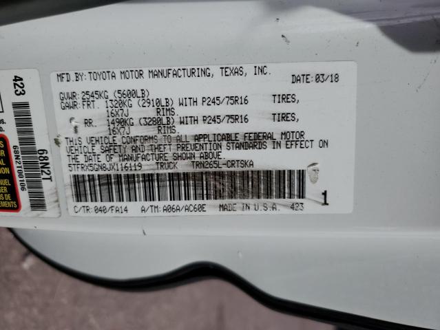 5TFRX5GN8JX116119 - 2018 TOYOTA TACOMA ACCESS CAB Ақ фото 12