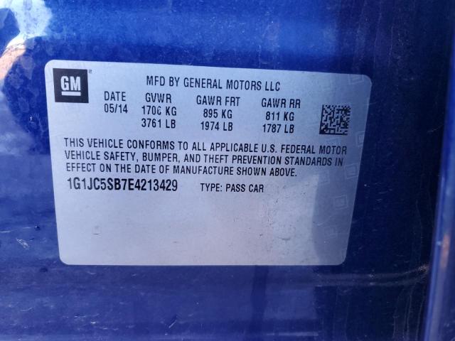 1G1JC5SB7E4213429 - 2014 CHEVROLET SONIC LT BLUE photo 12