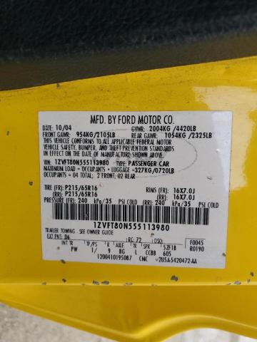 1ZVFT80N555113980 - 2005 FORD MUSTANG YELLOW photo 12