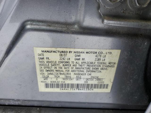 1N4AL21E78N411904 - 2008 NISSAN ALTIMA 2.5 GRAY photo 12