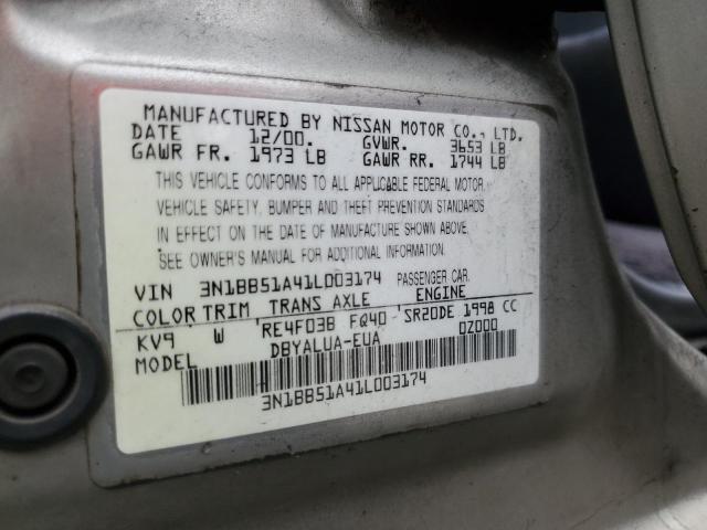 3N1BB51A41L003174 - 2001 NISSAN SENTRA SE TAN photo 12