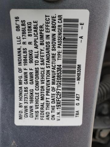 19XFC2F71GE085384 - 2016 HONDA CIVIC EX SILVER photo 12