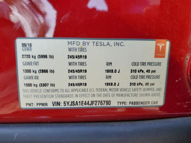 5YJSA1E44JF276790 - 2018 TESLA MODEL S RED photo 12