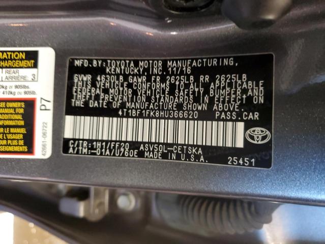 4T1BF1FK8HU366620 - 2017 TOYOTA CAMRY LE GRAY photo 12