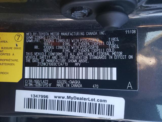 2T2HK31U69C134719 - 2009 LEXUS RX 350 CHARCOAL photo 12