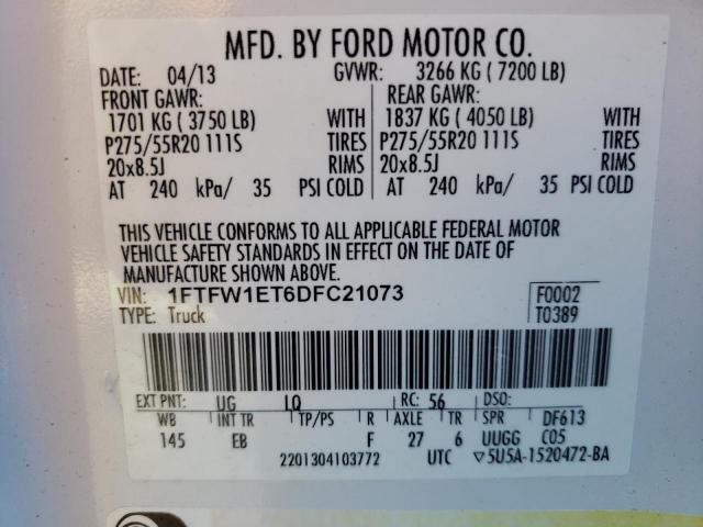 1FTFW1ET6DFC21073 - 2013 FORD F150 SUPERCREW WHITE photo 12