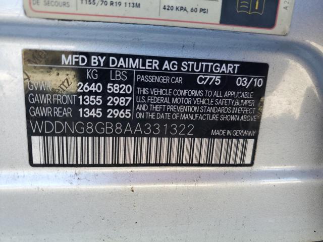 WDDNG8GB8AA331322 - 2010 MERCEDES-BENZ S 550 4MATIC SILVER photo 12