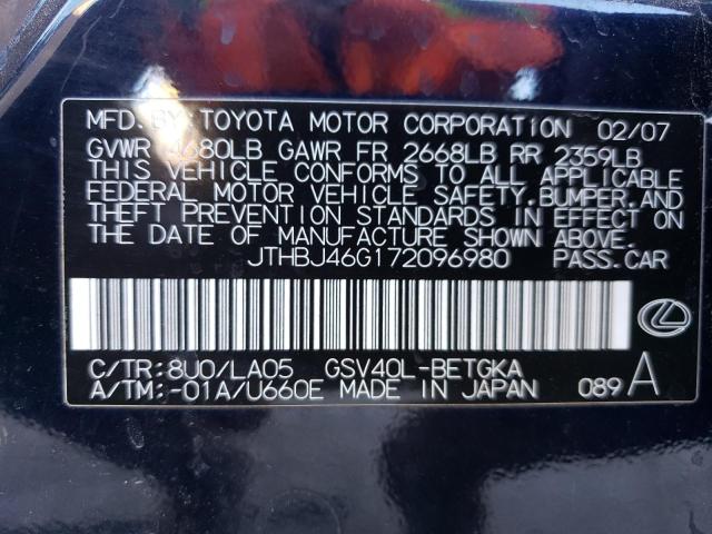 JTHBJ46G172096980 - 2007 LEXUS ES 350 BLUE photo 12