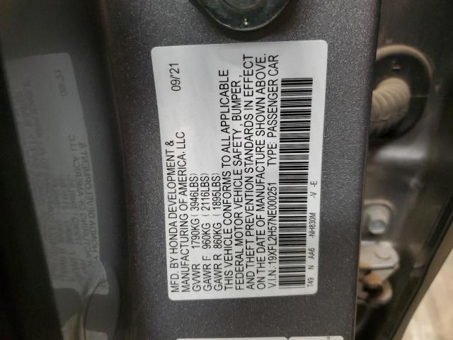 19XFL2H57NE000251 - 2022 HONDA CIVIC LX SILVER photo 13