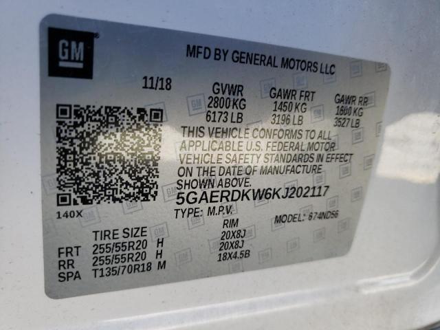 5GAERDKW6KJ202117 - 2019 BUICK ENCLAVE AVENIR WHITE photo 13