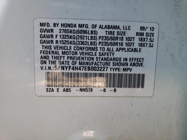 5FNYF4H47EB003227 - 2014 HONDA PILOT EX WHITE photo 13