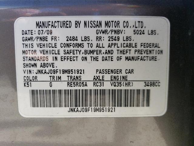 JNKAJ09F19M951921 - 2009 INFINITI EX35 BASE Մոխրագույն լուսանկար 13