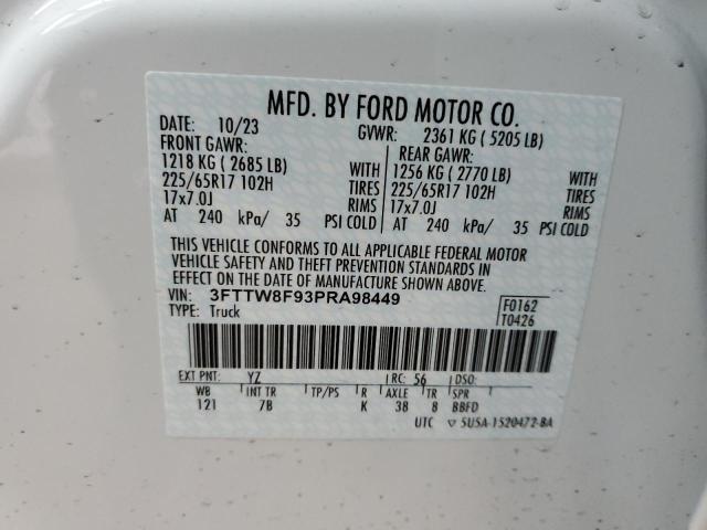 3FTTW8F93PRA98449 - 2023 FORD MAVERICK XL WHITE photo 13