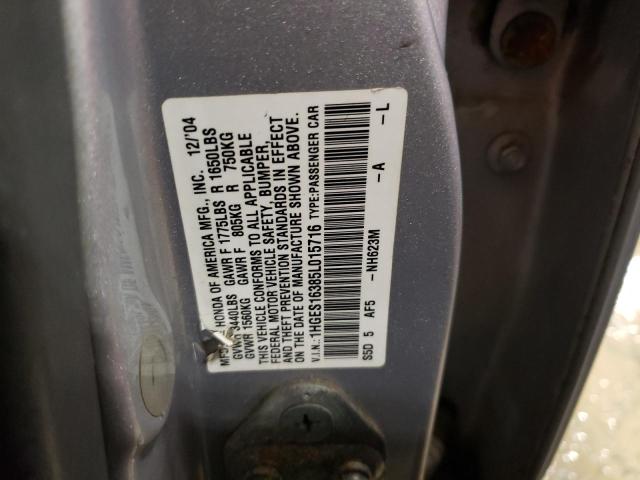 1HGES16385L015716 - 2005 HONDA CIVIC DX VP 银色 照片 12