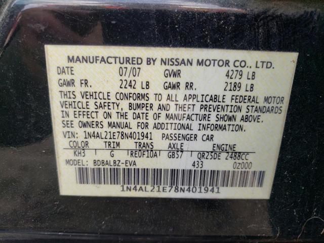 1N4AL21E78N401941 - 2008 NISSAN ALTIMA 2.5 BLACK photo 12