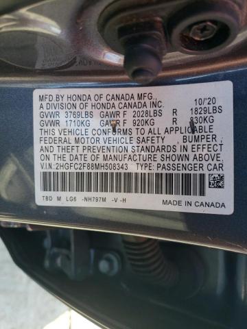 2HGFC2F88MH508343 - 2021 HONDA CIVIC SPORT GRAY photo 12