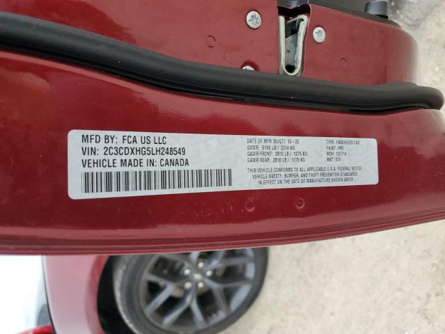 2C3CDXHG5LH248549 - 2020 DODGE CHARGER GT RED photo 12