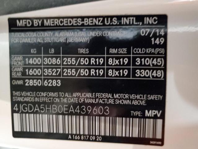 4JGDA5HB0EA439603 - 2014 MERCEDES-BENZ ML 350 4MATIC WHITE photo 14