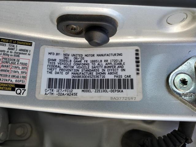 1NXBR30E45Z536716 - 2005 TOYOTA COROLLA CE SILVER photo 13