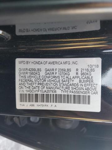 1HGCV1F10JA257936 - 2018 HONDA ACCORD LX BLACK photo 12