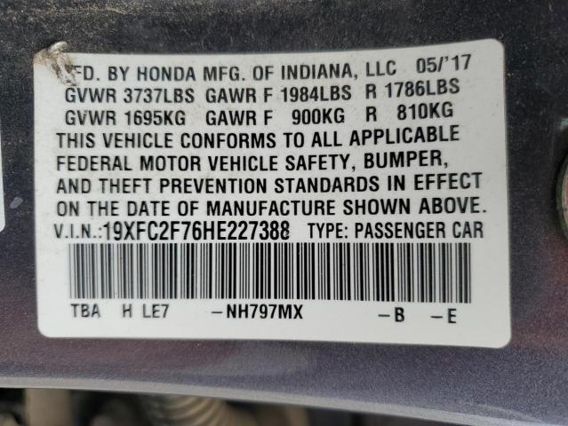 19XFC2F76HE227388 - 2017 HONDA CIVIC EX GRAY photo 12