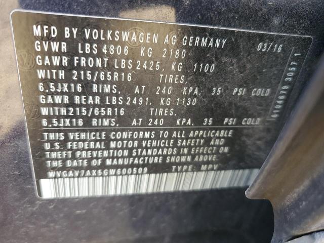 WVGAV7AX5GW600509 - 2016 VOLKSWAGEN TIGUAN S BLUE photo 13