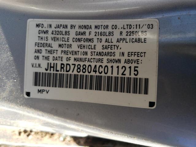 JHLRD78804C011215 - 2004 HONDA CR-V EX SILVER photo 13