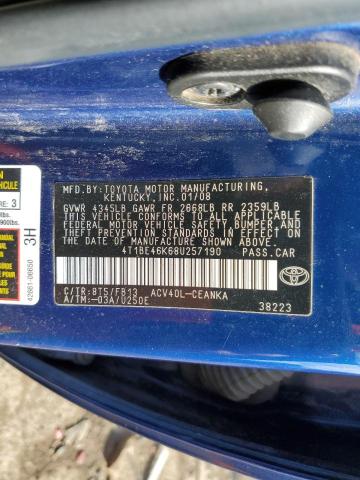 4T1BE46K68U257190 - 2008 TOYOTA CAMRY CE BLUE photo 13