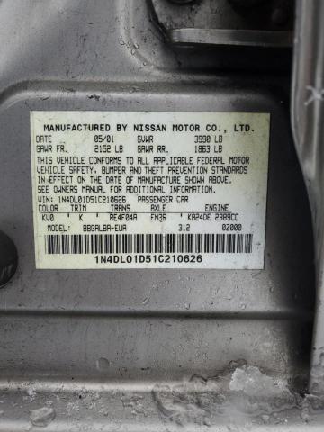 1N4DL01D51C210626 - 2001 NISSAN ALTIMA XE GRAY photo 12