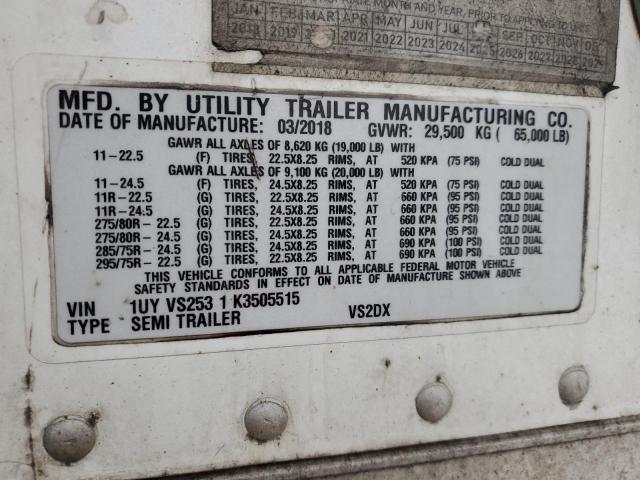 1UYVS2531K3505515 - 2019 UTILITY DRY VAN Ağ foto 10
