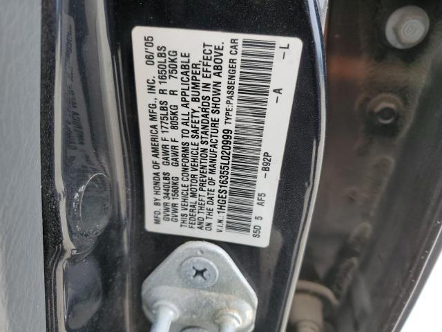 1HGES16355L020999 - 2005 HONDA CIVIC DX VP CHARCOAL photo 12