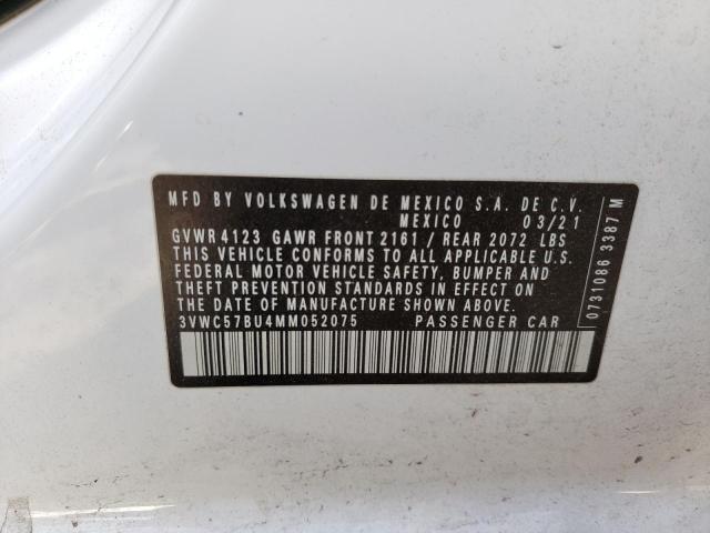 3VWC57BU4MM052075 - 2021 VOLKSWAGEN JETTA S WHITE photo 12