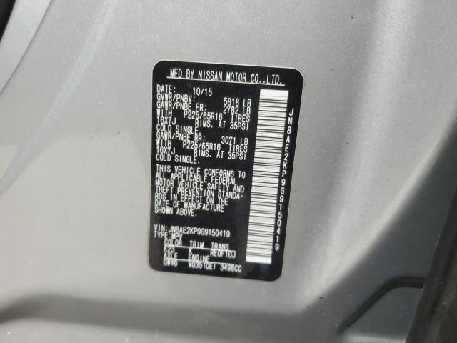 JN8AE2KP9G9150419 - 2016 NISSAN QUEST S SILVER photo 14