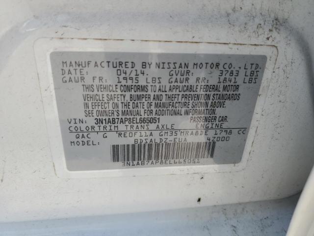 3N1AB7AP8EL665051 - 2014 NISSAN SENTRA S WHITE photo 12