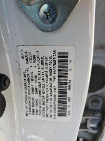 2HGFB2F59CH311947 - 2012 HONDA CIVIC LX WHITE photo 12