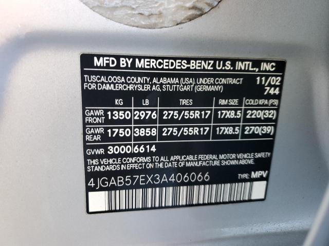 4JGAB57EX3A406066 - 2003 MERCEDES-BENZ ML 350 SILVER photo 13