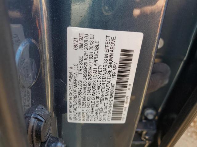 5FNYF6H27NB008907 - 2022 HONDA PILOT SE BLUE photo 14