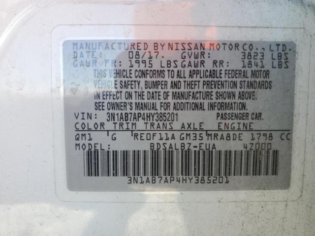 3N1AB7AP4HY385201 - 2017 NISSAN SENTRA S WHITE photo 12