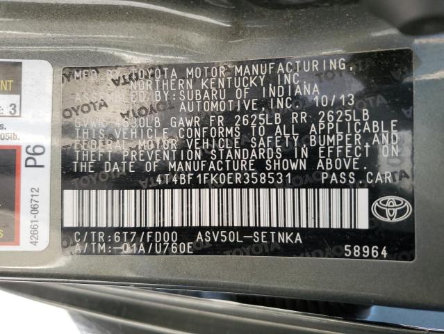 4T4BF1FK0ER358531 - 2014 TOYOTA CAMRY L GRAY photo 12