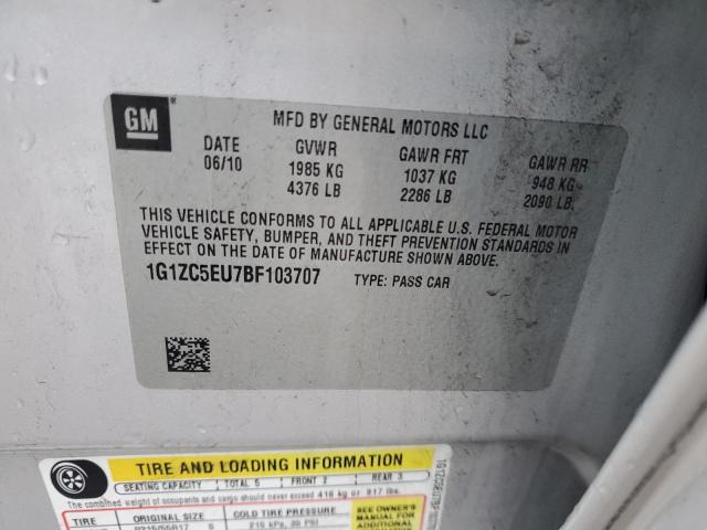 1G1ZC5EU7BF103707 - 2011 CHEVROLET MALIBU 1LT ვერცხლისფერი ფოტო 13