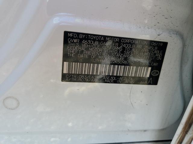 JTHBA1D22K5098752 - 2019 LEXUS IS 300 WHITE photo 12