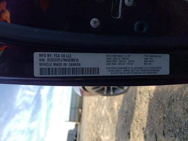 2C3CDZFJ7NH238215 - 2022 DODGE CHALLENGER R/T SCAT PACK PURPLE photo 12