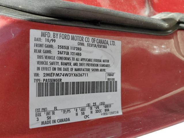 2MEFM74W3YX626711 - 2000 MERCURY GR MARQUIS RED photo 12