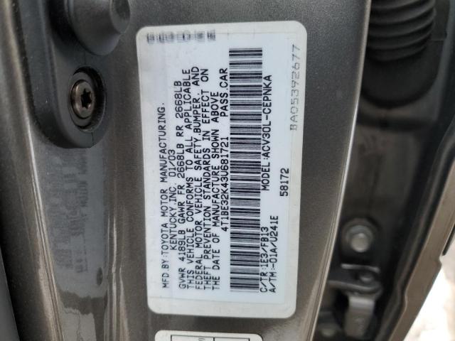 4T1BE32K43U681721 - 2003 TOYOTA CAMRY LE GRAY photo 12