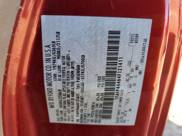 1FAFP44464F121411 - 2004 FORD MUSTANG RED photo 12